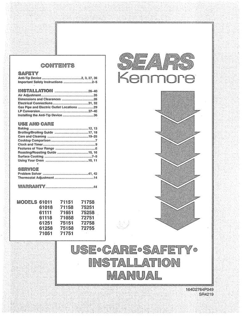 Sears 61011 Instructions for the use, care and installation