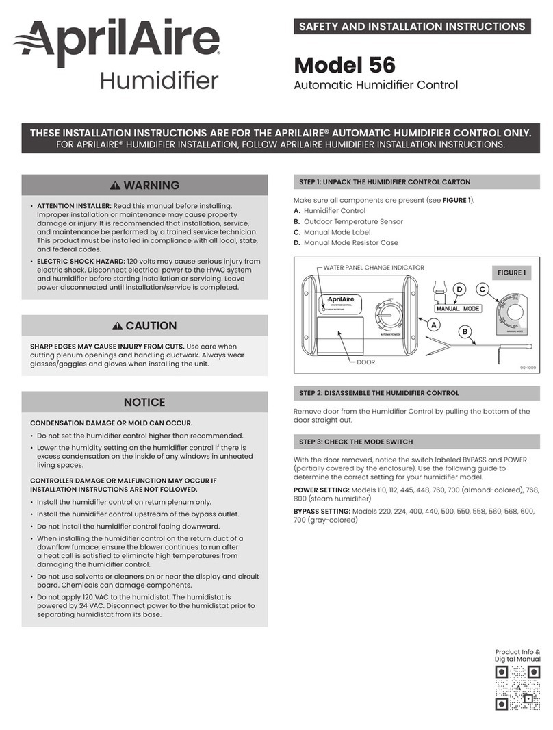 Aprilaire 56 Safety and installation instructions