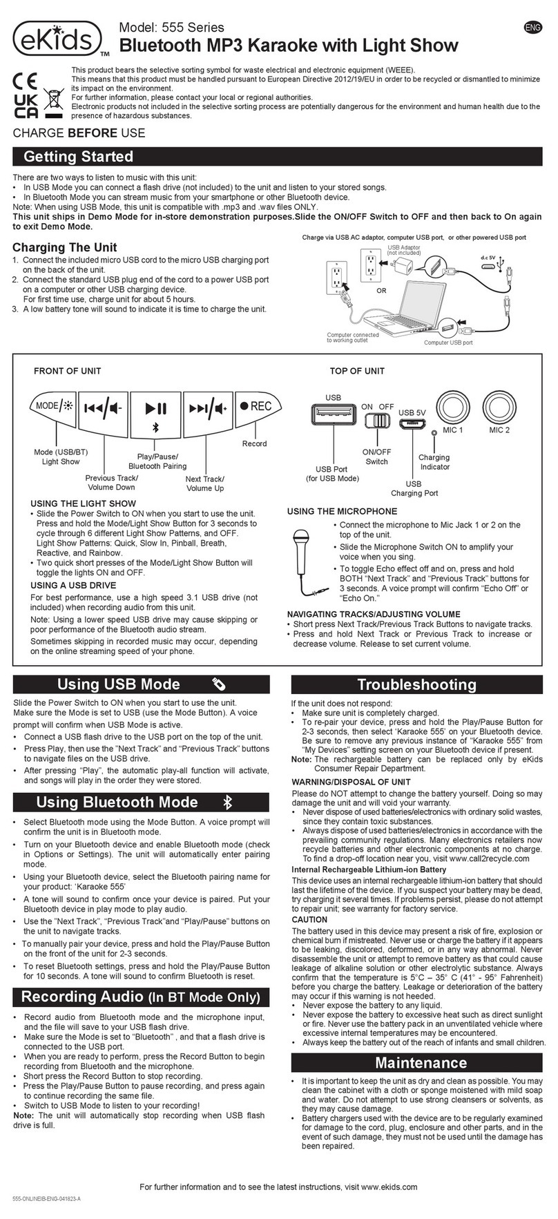 eKids 555 Series quick start guide