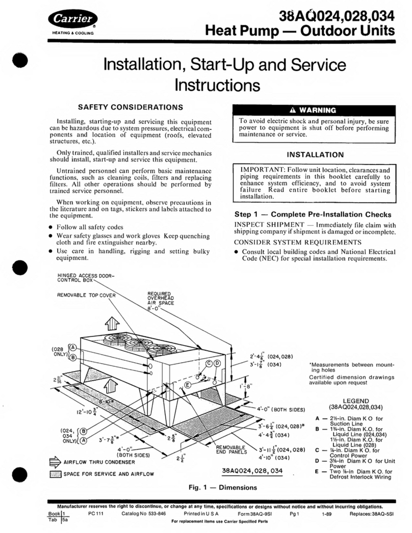 Carrier 3BAU024 Dimensions and installation guide