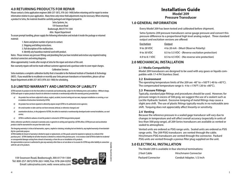 Setra Systems 209 installation guide