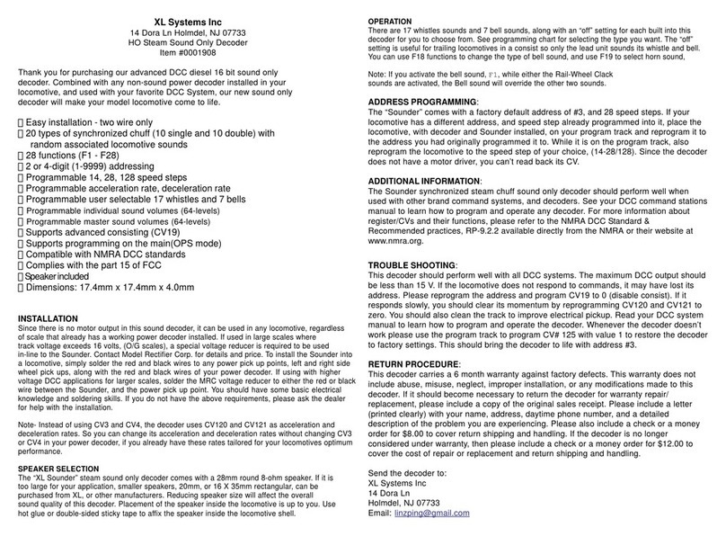 XL Systems 0001908 User manual