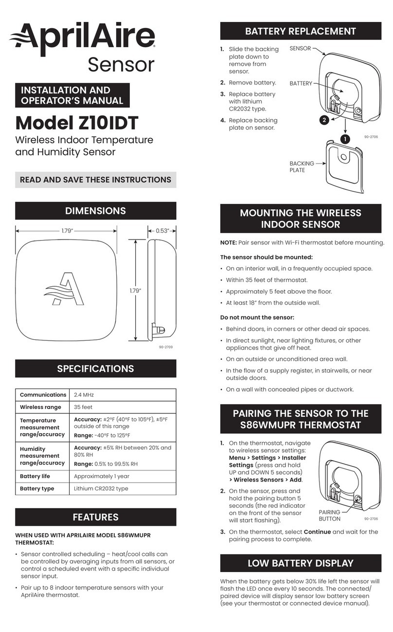 Aprilaire Z10IDT Installation and operator's manual