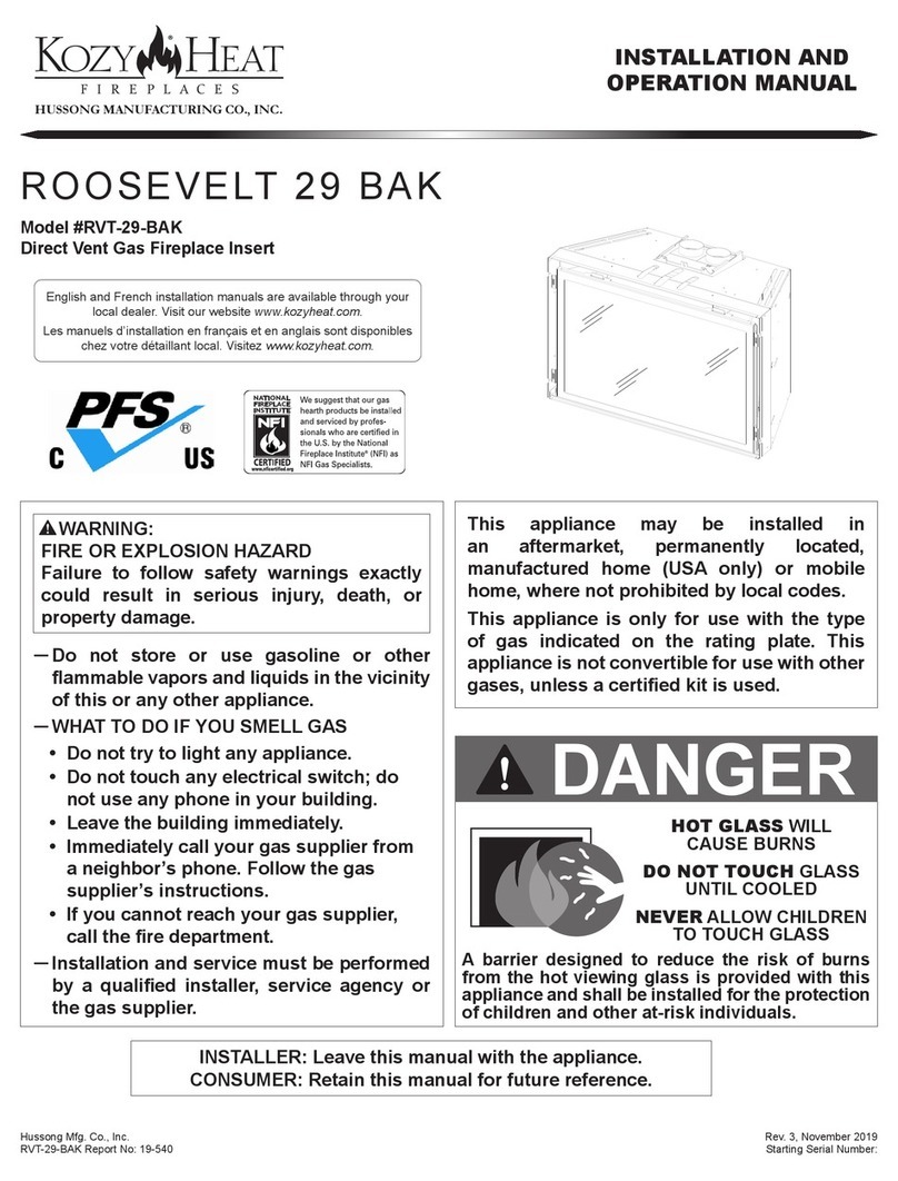 kozy heat ROOSEVELT 29 BAK Installation and operation manual