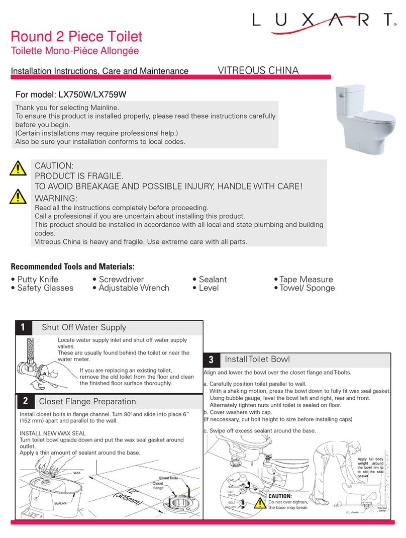Luxart LX750W INSTALLATION INSTRUCTIONS CARE AND MAINTENANCE
