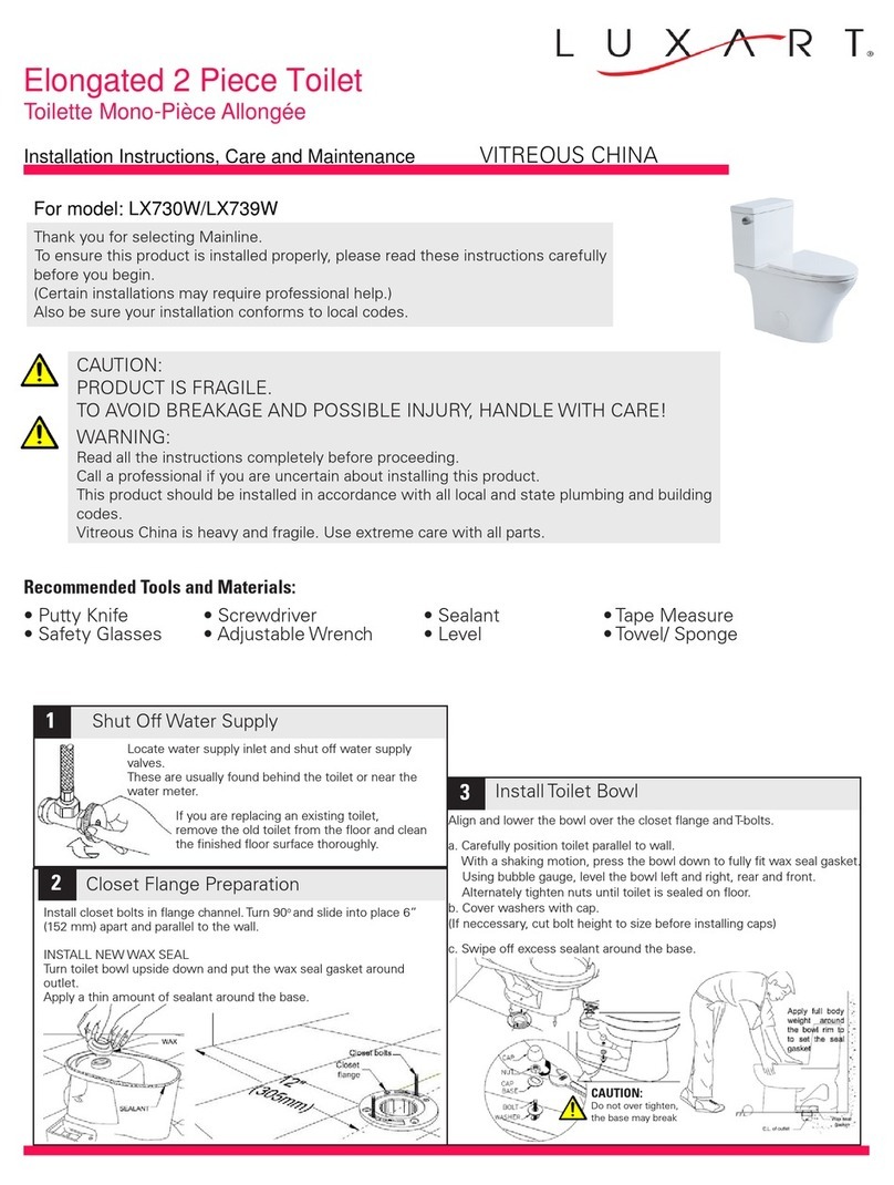 Luxart LX730W INSTALLATION INSTRUCTIONS CARE AND MAINTENANCE