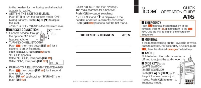 Icom A16 Quick operation guide