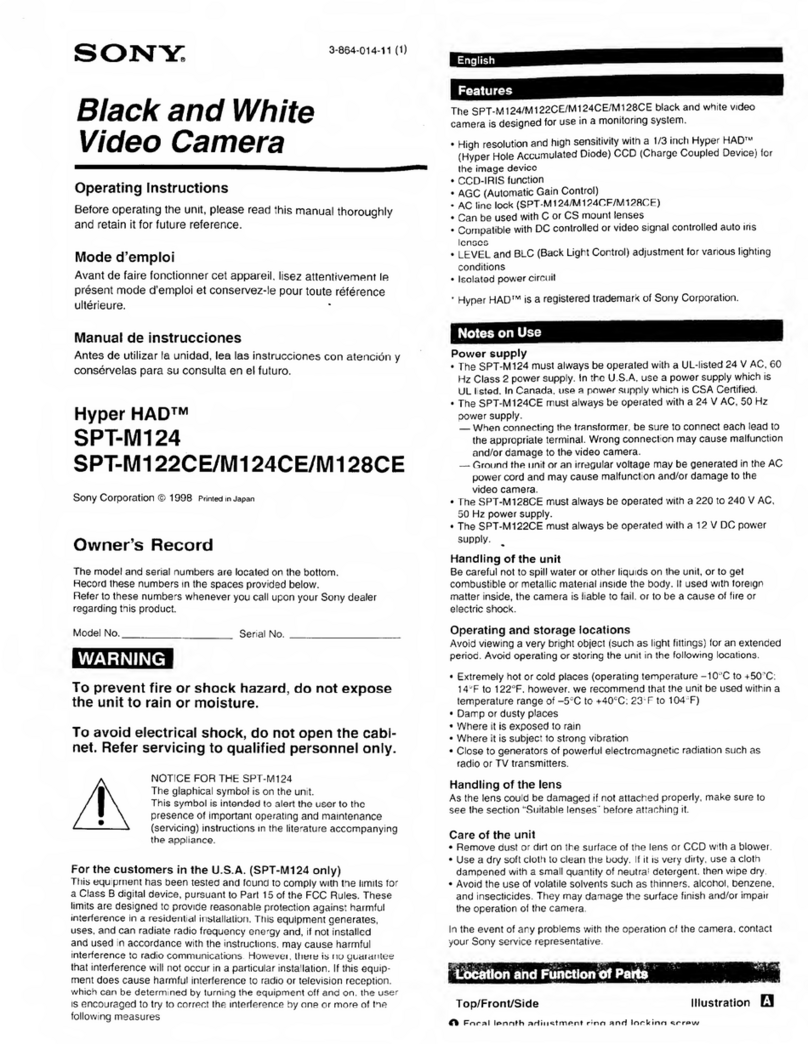 Sony Hyper HAD SPT-M124 operating instructions