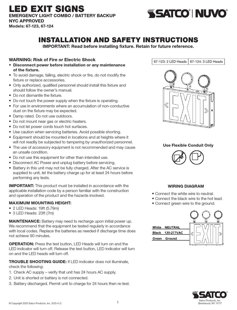 Satco NUVO 67-123 Installation and safety instructions