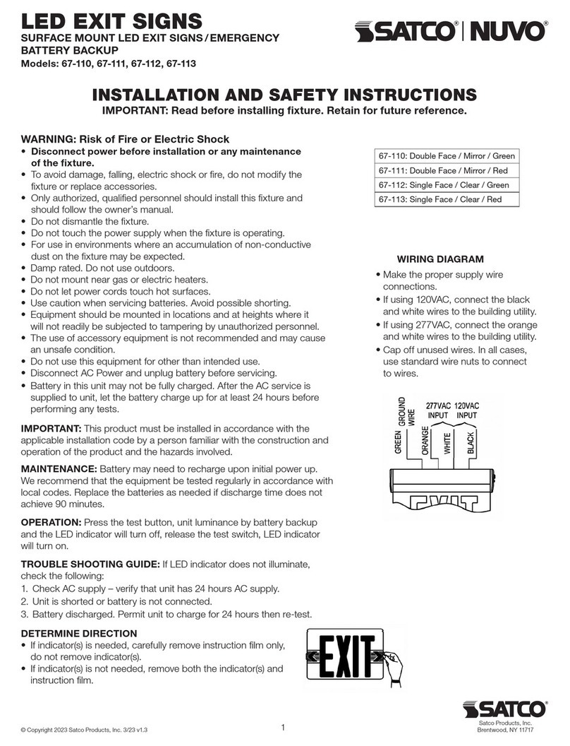 Satco NUVO 67-110 Installation and safety instructions