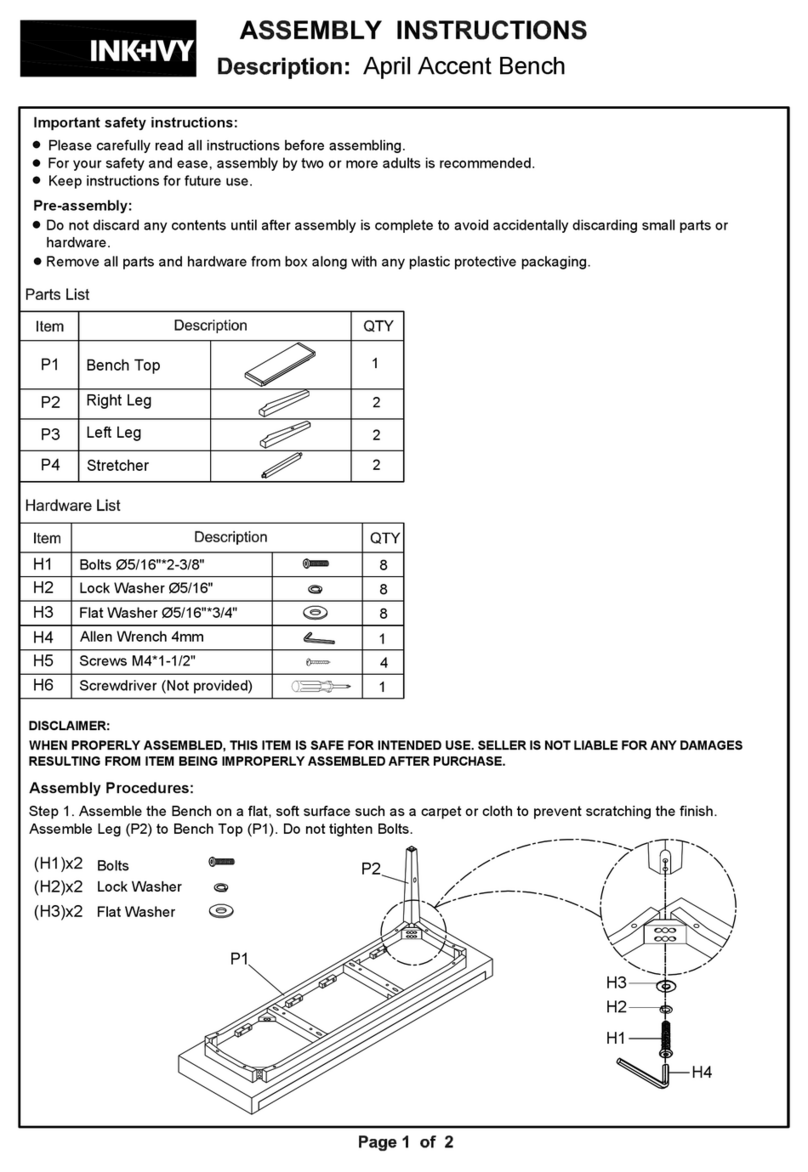 INK+IVY April Accent Bench User manual INK+IVY April Accent Bench User manual
