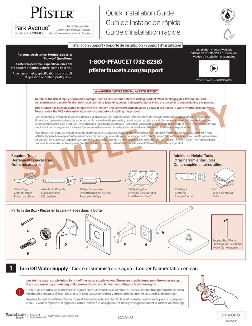 Spectrum Brands Pfister Park Avenue R89-1FE Quick installation guide Spectrum Brands Pfister Park Avenue R89-1FE Quick installation guide
