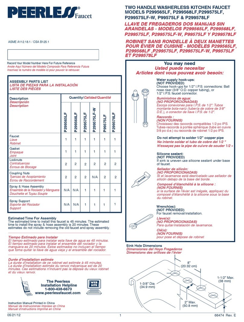 Peerless Faucet P299565LF quick start guide