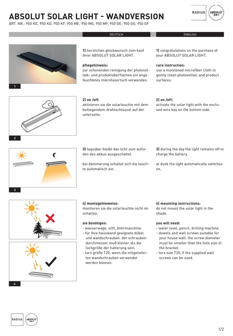 Radius ABSOLUT SOLAR LIGHT WANDVERSION 950 KE quick start guide Radius ABSOLUT SOLAR LIGHT WANDVERSION 950 KE quick start guide