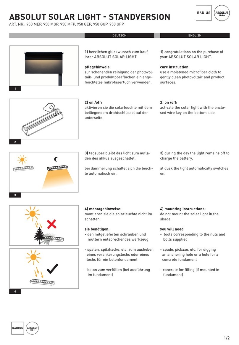 Radius ABSOLUT SOLAR LIGHT STANDVERSION 950 MEP quick start guide Radius ABSOLUT SOLAR LIGHT STANDVERSION 950 MEP quick start guide