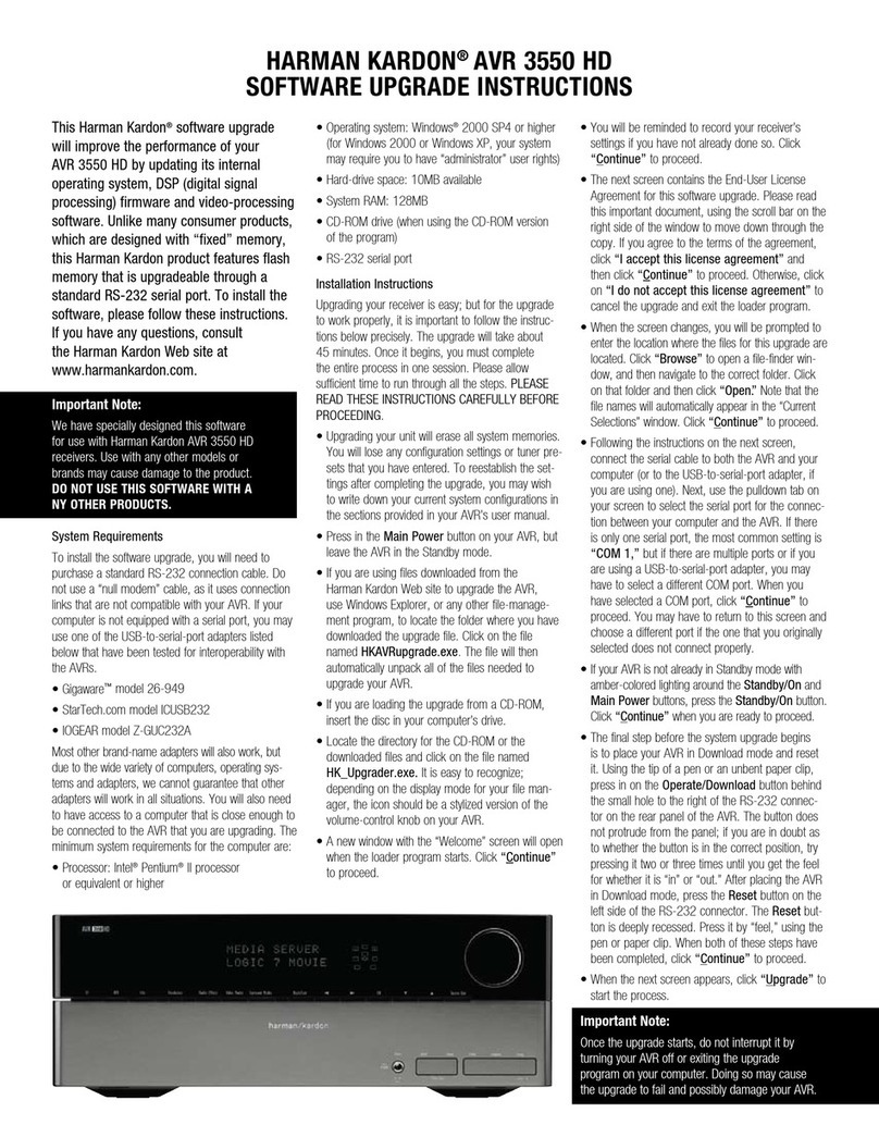 Harman Kardon AVR 3550HD Software upgrade instructions