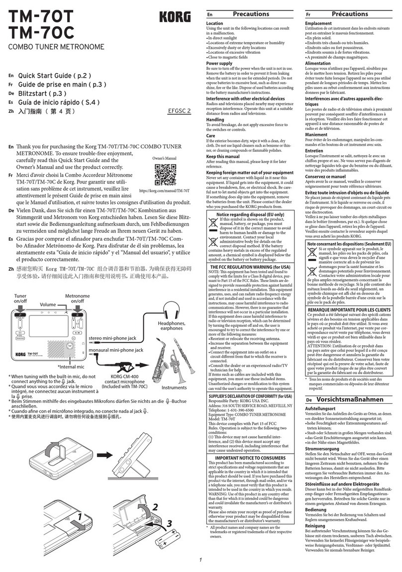 Korg TM-70T quick start guide