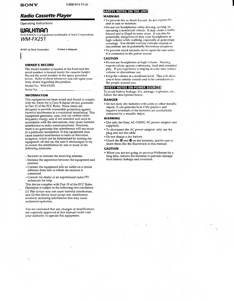 Sony Walkman WM-FX251 User manual