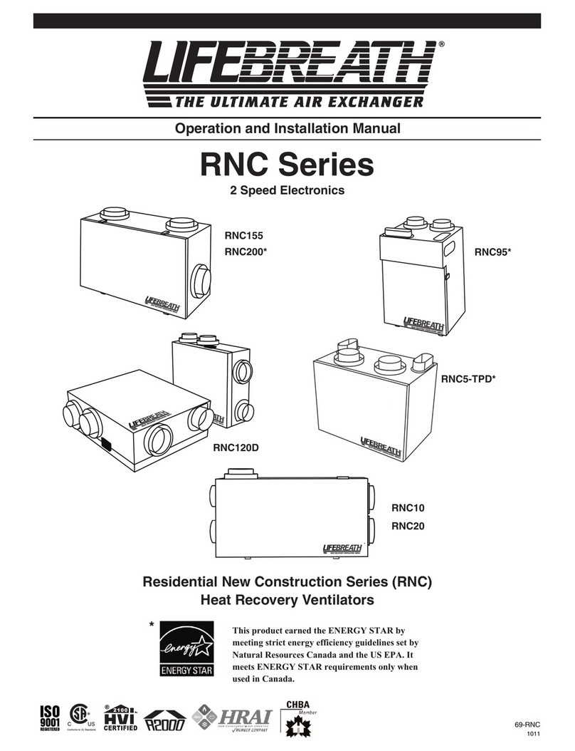 Lifebreath RNC series Specification sheet