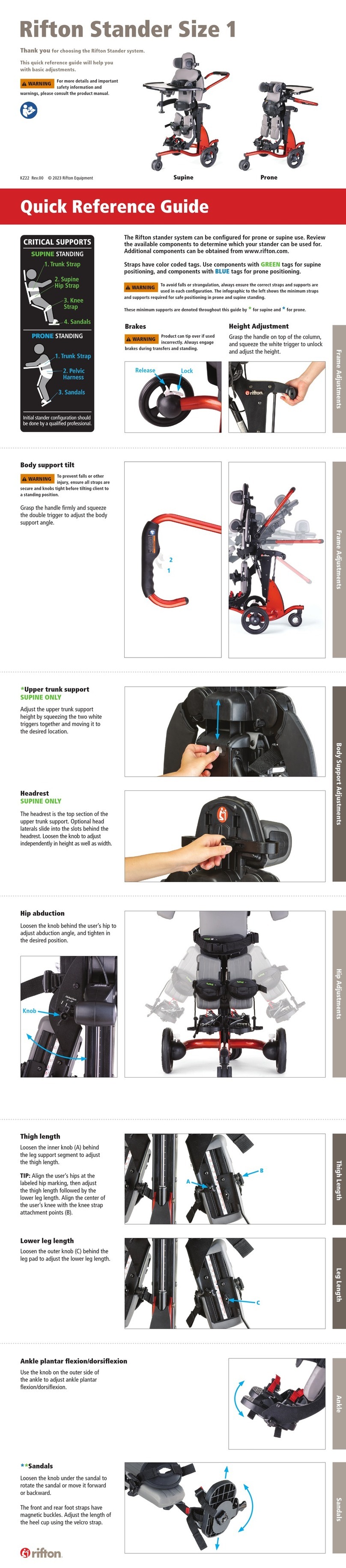 Rifton Stander S410 Quick reference guide