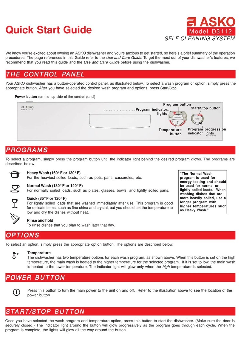 Asko D3112 quick start guide