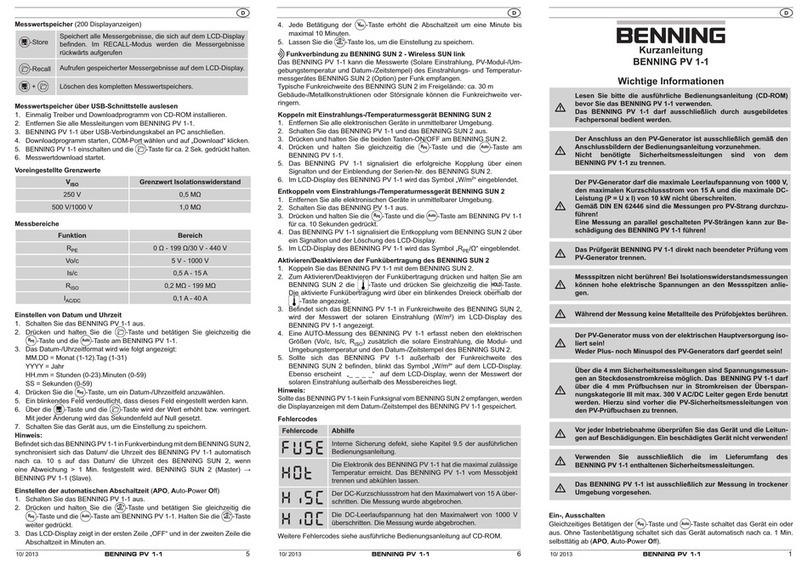 Benning PV 1-1 Short instructions