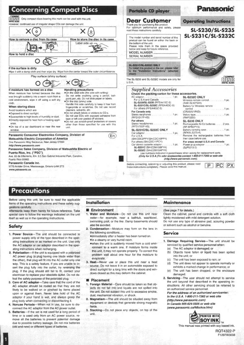 Panasonic SLS232C - PORT. COMPACT DISC User manual