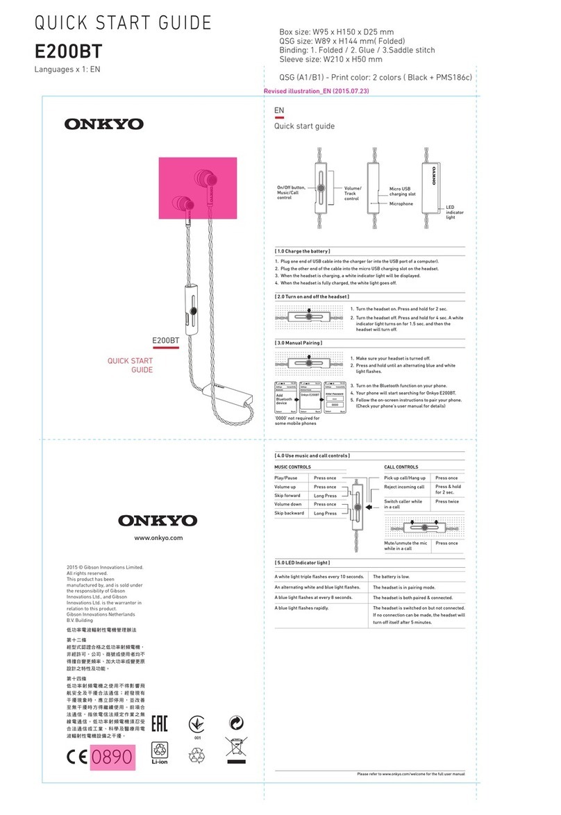 Onkyo E200BT quick start guide