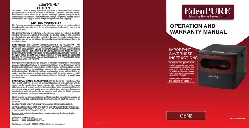 EdenPURE GEN2 Operation and warranty manual
