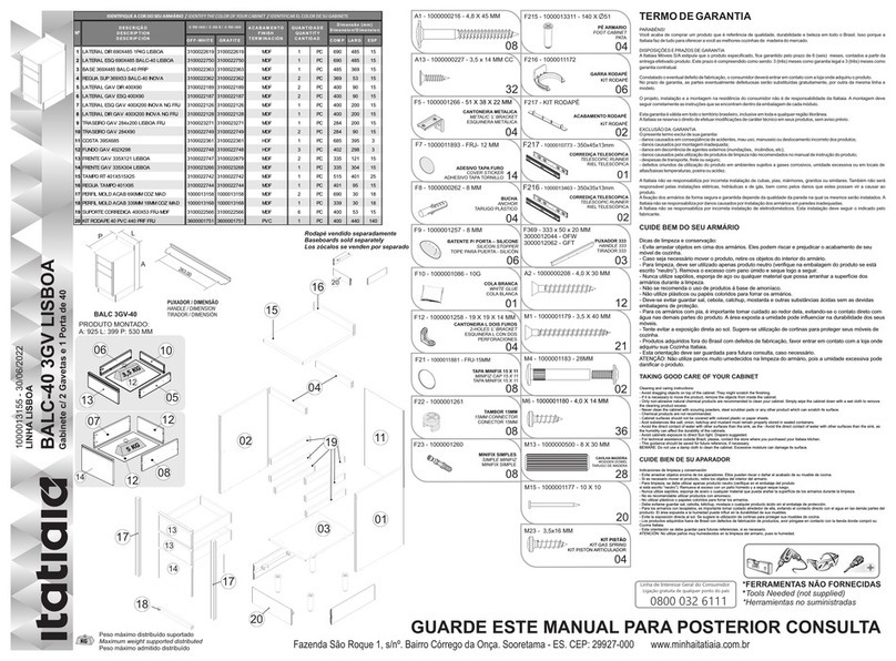 Itatiaia LINHA BALC-40 3GV LISBOA User manual
