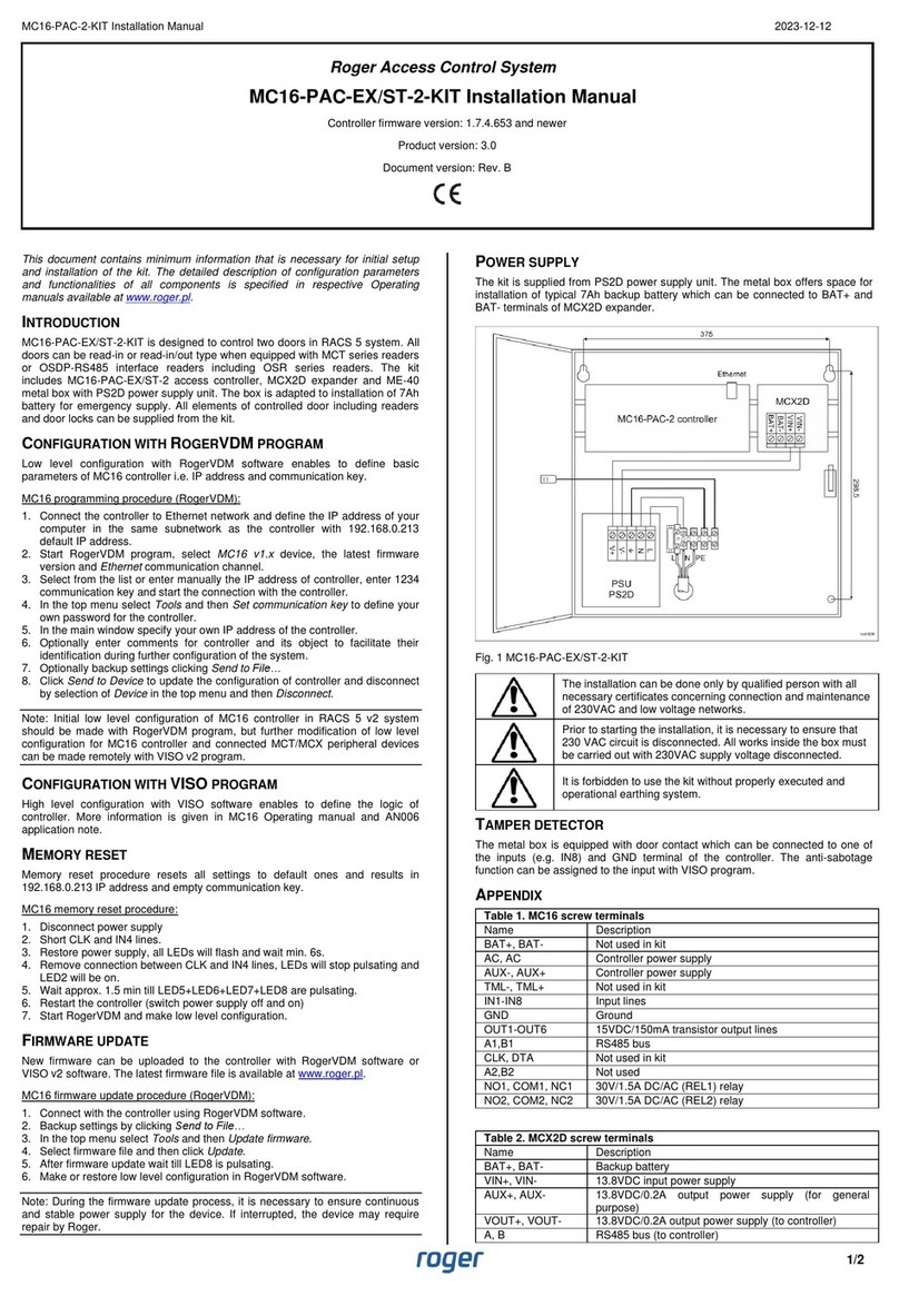 Roger MC16-PAC-EX/ST-2-KIT installation manual