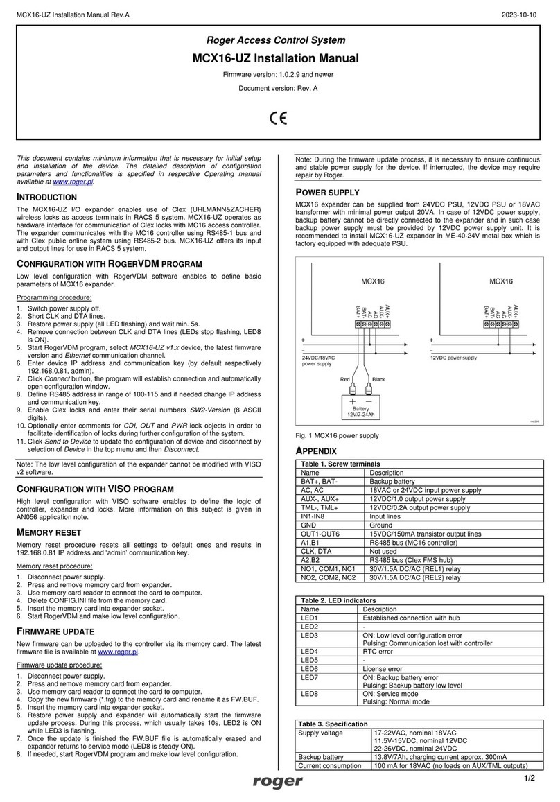 Roger MCX16-UZ installation manual