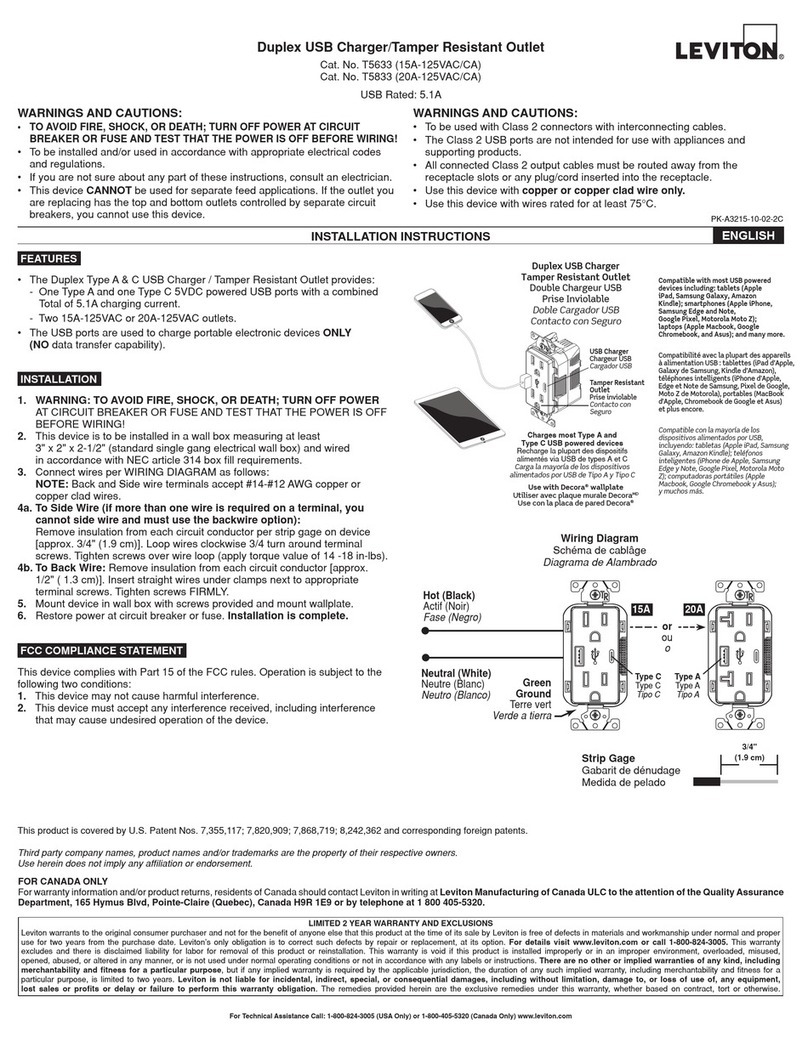 Leviton Decora T5833 User manual