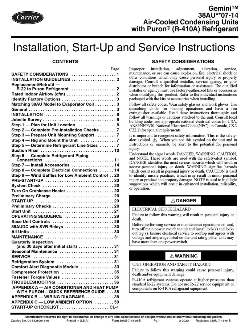 Carrier Gemini 38AU 07 Series Installation, Start-Up and Service Instructions Carrier Gemini 38AU 07 Series Installation, Start-Up and Service Instructions