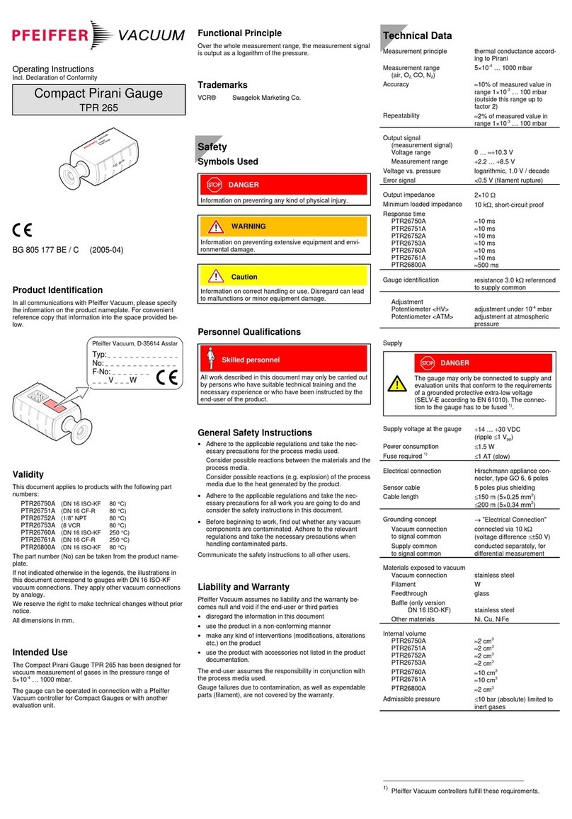 Pfeiffer VACUUM TPR 265 operating instructions