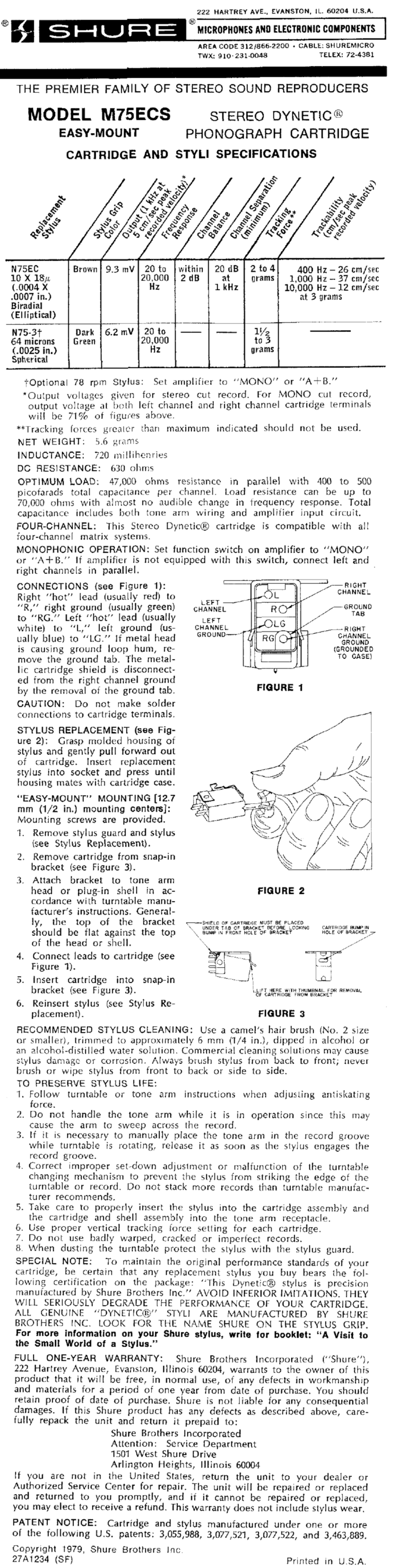 Shure M75ECS User manual Shure M75ECS User manual