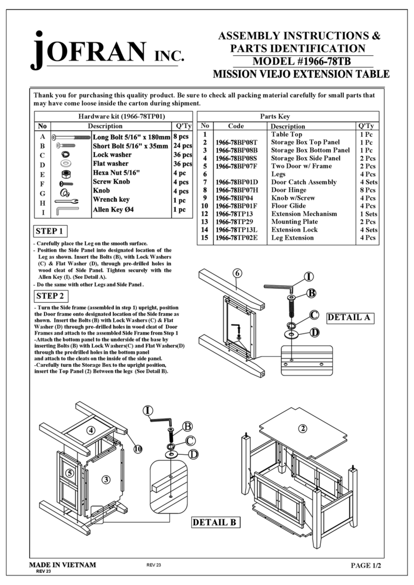 Jofran MISSION VIEJO 1966-79TB User manual Jofran MISSION VIEJO 1966-79TB User manual