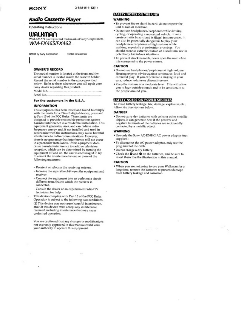 Sony Walkman WM-FX465 User manual