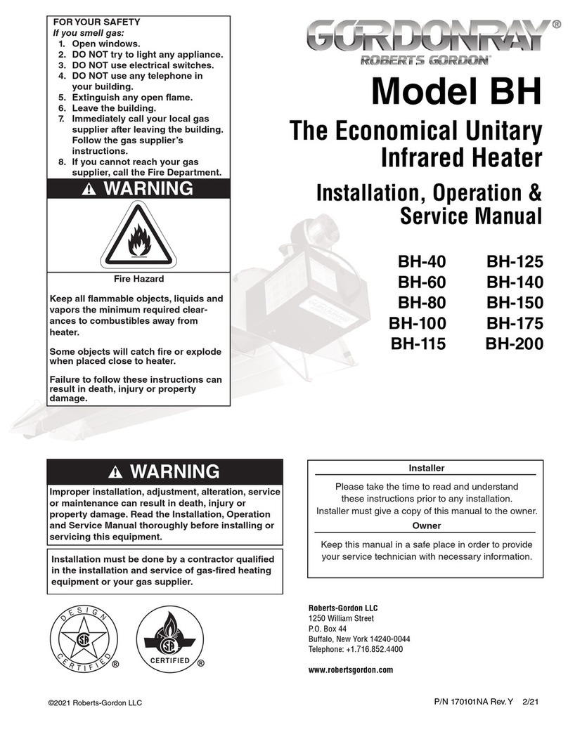 Roberts Gorden GordonRay BH-80 Installation, operation & service manual