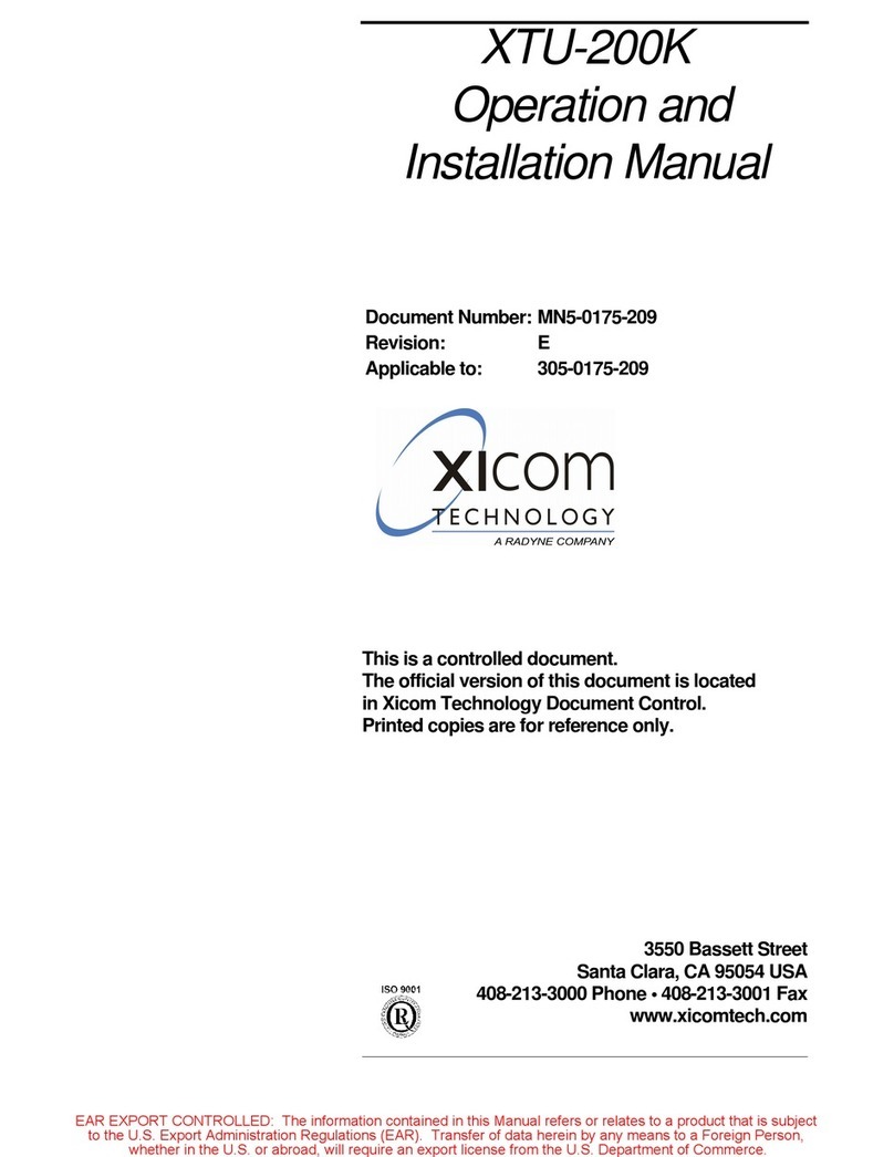 Radyne Xicom XTU-200K Operation and installation manual