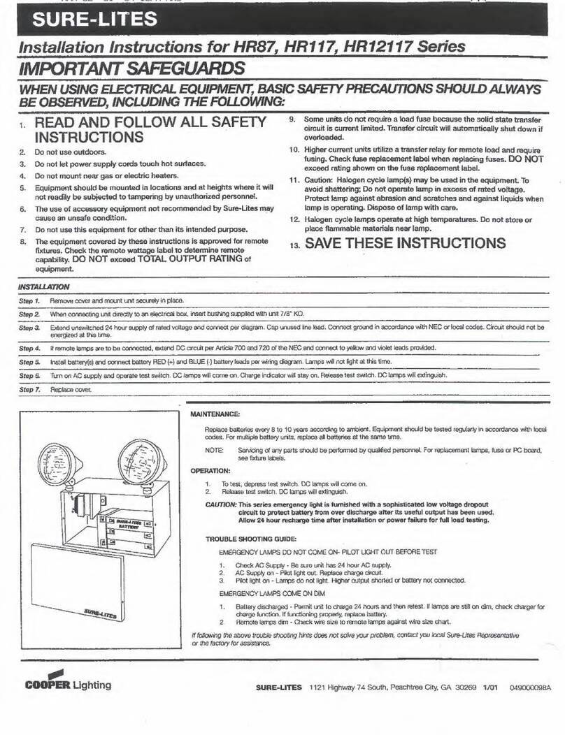 Cooper Lighting SURE-LITES HR87 Series installation instructions