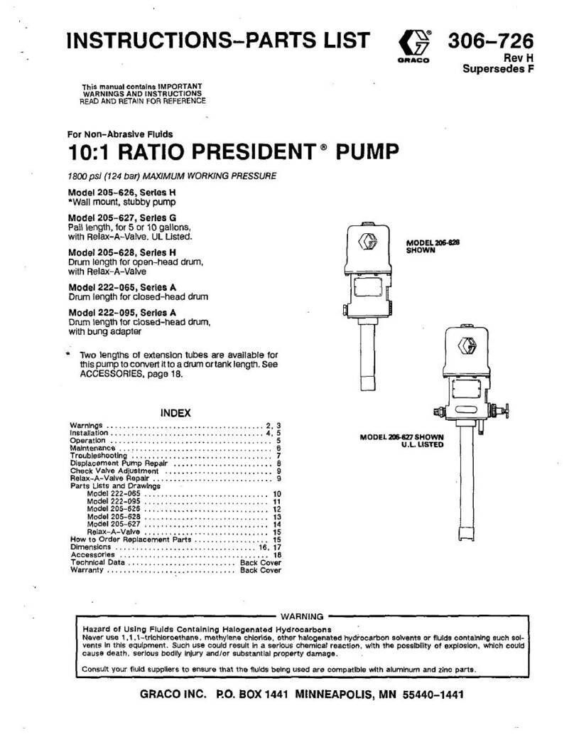Graco PRESIDENT 205-626 Operation manual