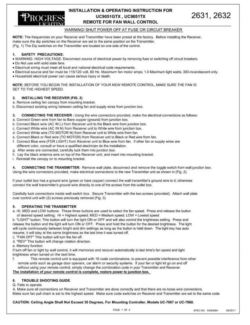 Progress Lighting UC9051GTX Installation & operating instruction
