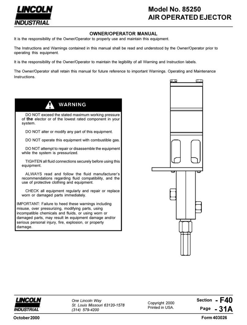 Lincoln industrial 85250 Owner's/operator's manual