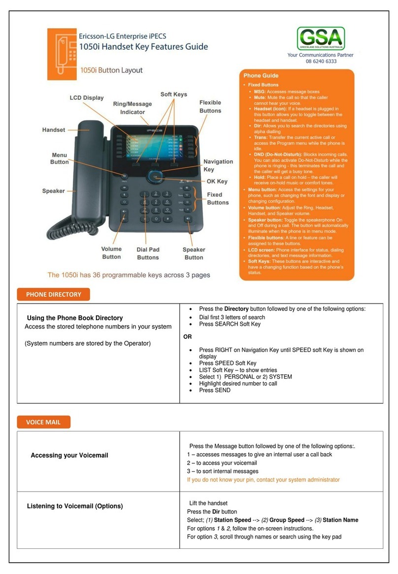 LG-Ericsson iPECS 1050i Features guide