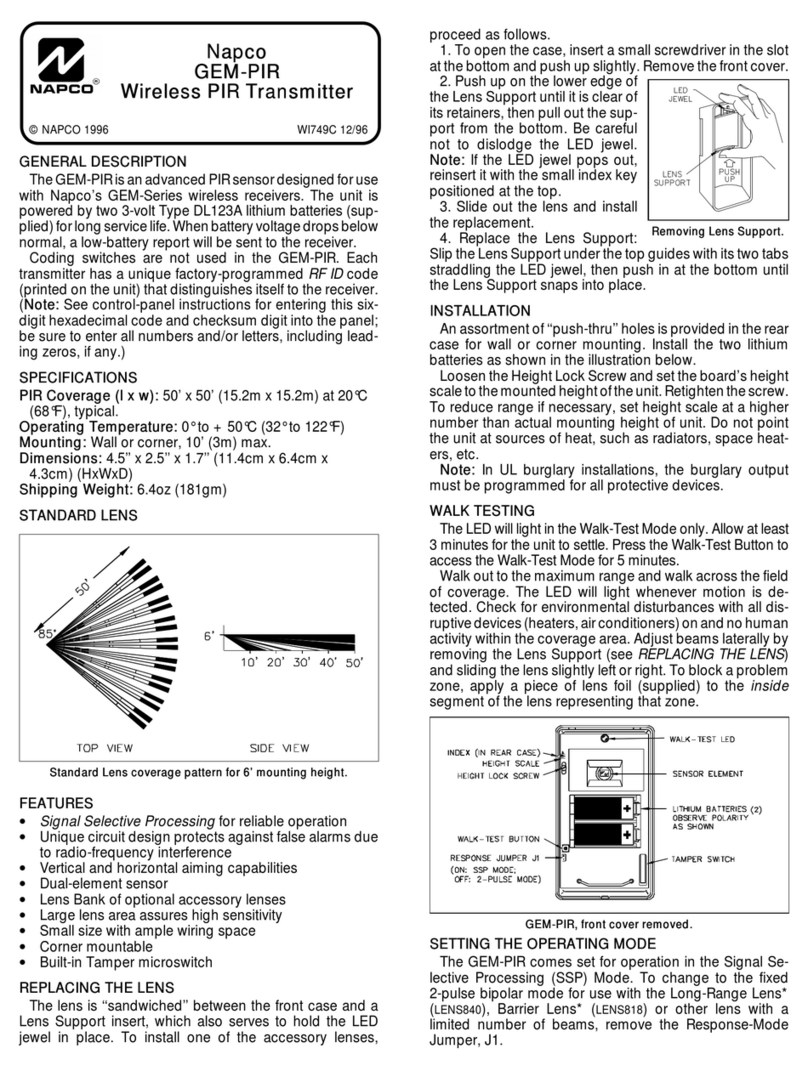 NAPCO GEM-PIR quick start guide