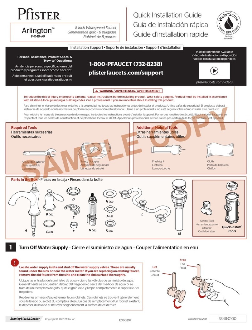 Pfister Arlington F-049-AR Quick installation guide
