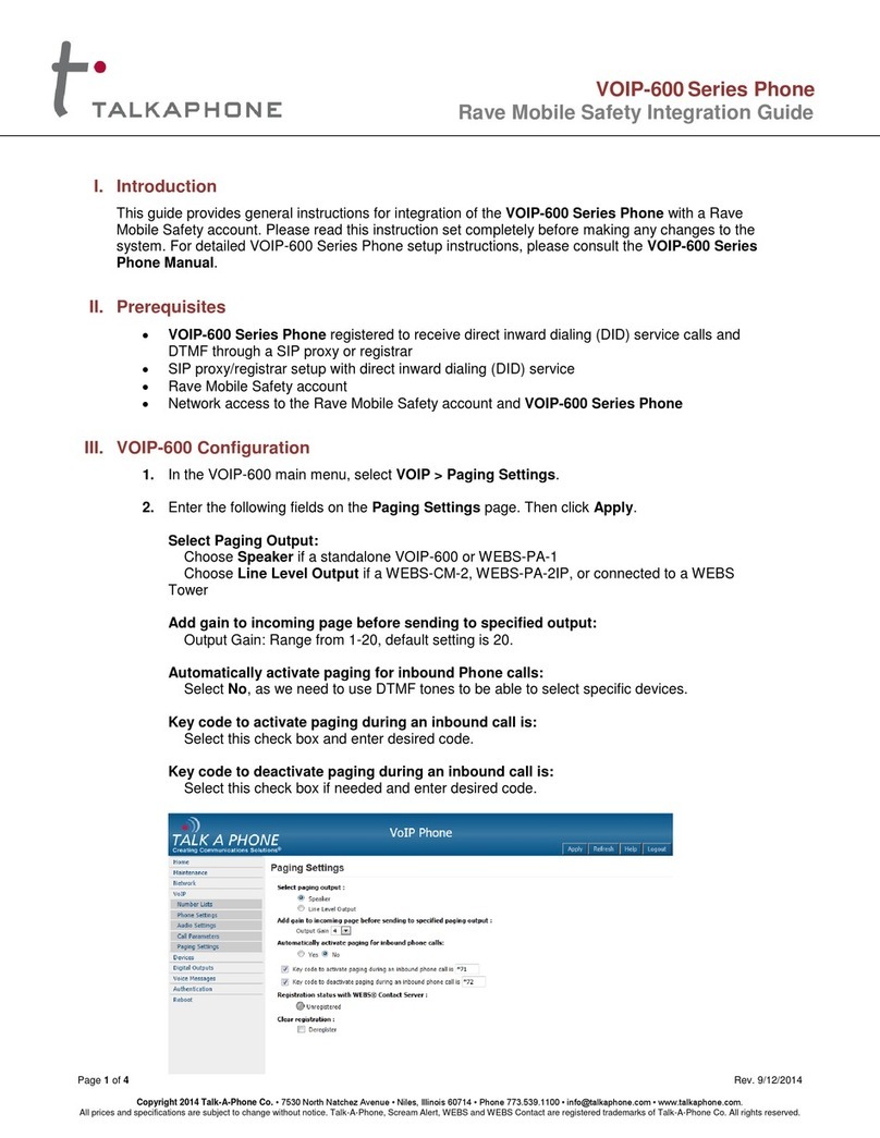 Talkaphone VOIP-600 Series Integration guide