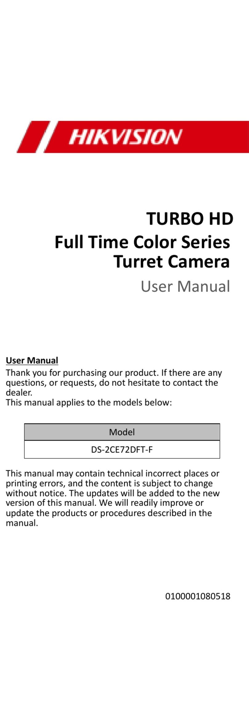 HIK VISION TURBO HD Full Time Color Series user manual