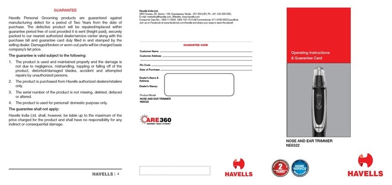 Havells NE6322 Operating instructions and guarantee
